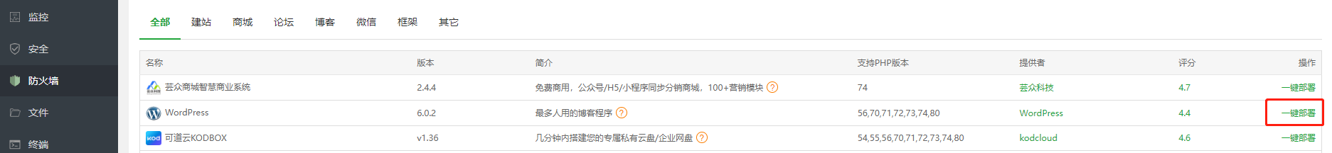 宝塔面板一键部署wordpress时报错