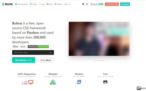 Bulma 是一个开源的基于 Flexbox 布局技术的现代 CSS 框架