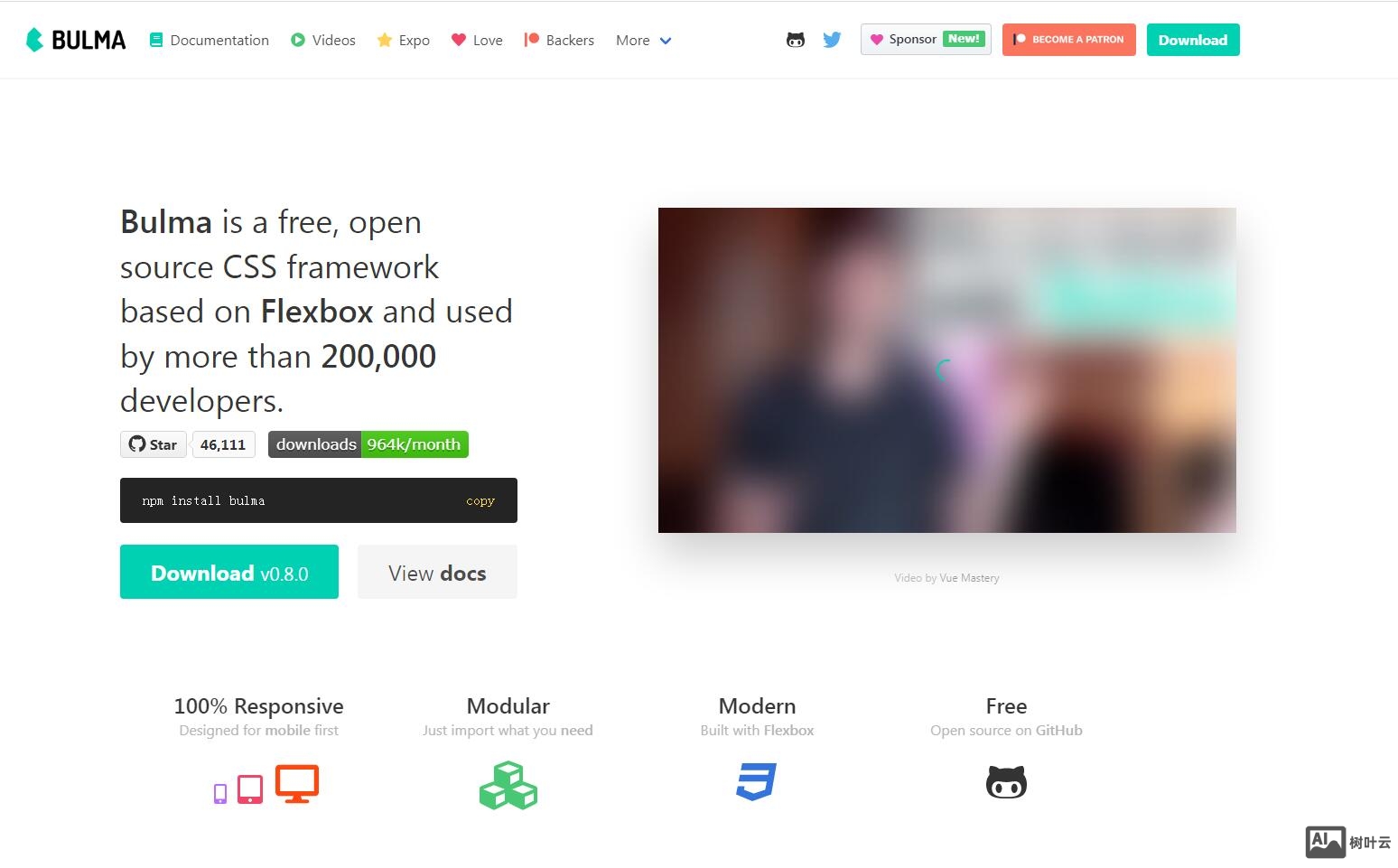 Bulma 是一个开源的基于 Flexbox 布局技术的现代 CSS 框架