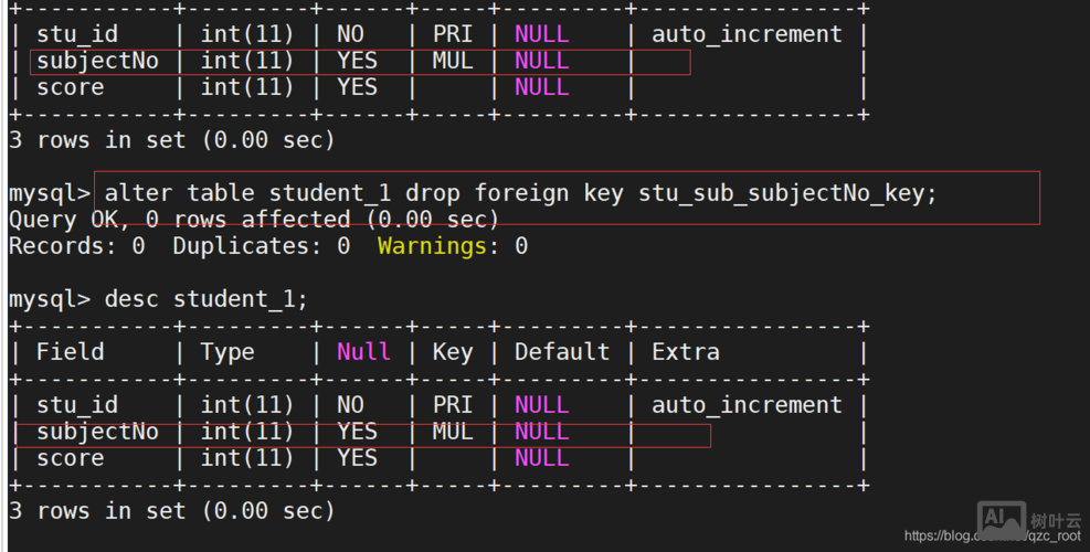 mysql 命令 删除外键