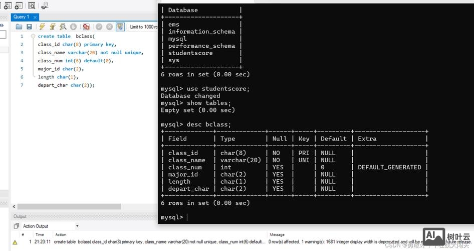 用命令创建的数据库表