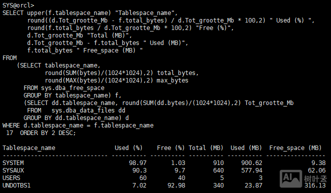 oracle 删除表空间命令